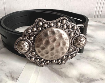Suzi Roher Black Leather Belt, Silver Ring Buckle, Size XL  display picture 2