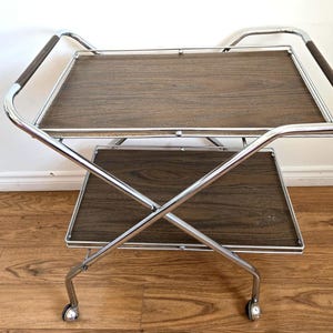 Vintage Mid-Century Modern 70s Folding Coffee Table ,Large Serving Bar Cart or Tea Cart MCM,made in Canada.