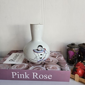 Vintage Pierrot Harlequin Clown ceramic soliflore vase.