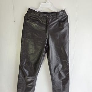 Vintage Villaggio Women&#39;s Brown Leather Pants - High Waisted Trousers Size 5 - Made in Canada - Leather 100%-