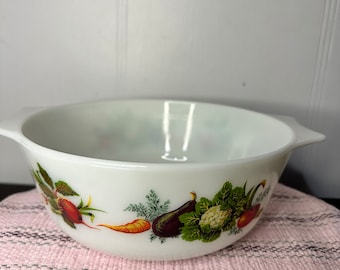 70er Jahre Pyrex Tuscany Market Garden 3 Pint Auflaufform #513 Rund mit Deckel JAJ Vintage Kochgeschirr Milchglas Hitzebeständiges Backgeschirr Geschirr