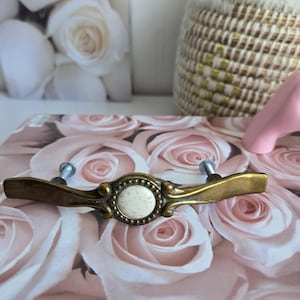 Vintage Mid Century Drawer Pulls, Brass & Ceramic, Furniture Handles.