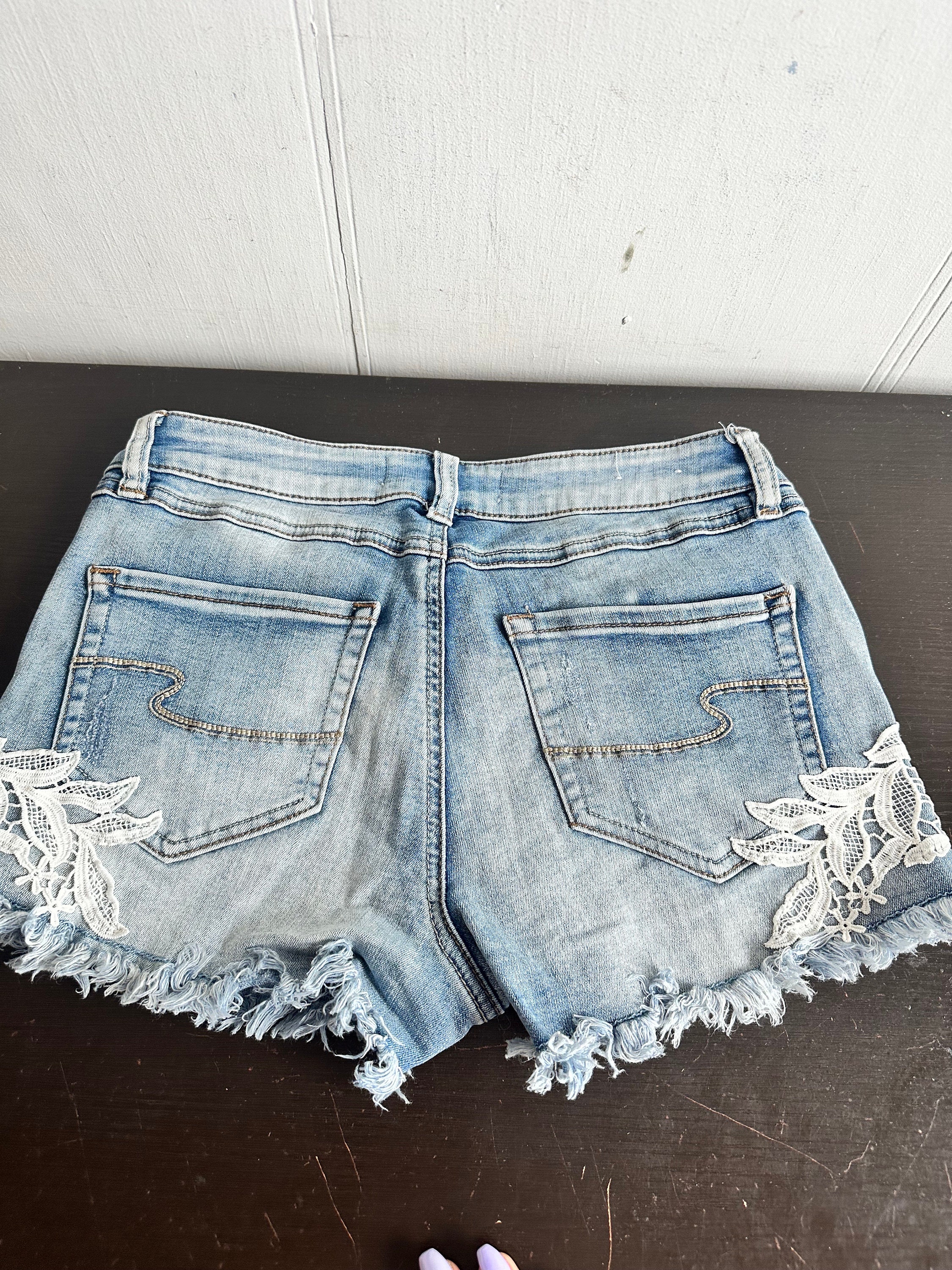 Vintage Sun Fade Denim Shorts With Lace,mid Waist Cut Beach Shorts
