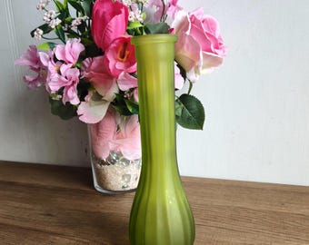 Vintage Decorative Vase Art Glass Green Shadow White.