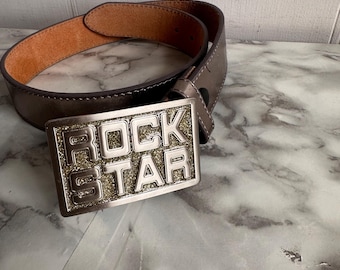 Cuero vintage Bet Rock Star Hebilla Metal, Metal Heavy, talla 28.