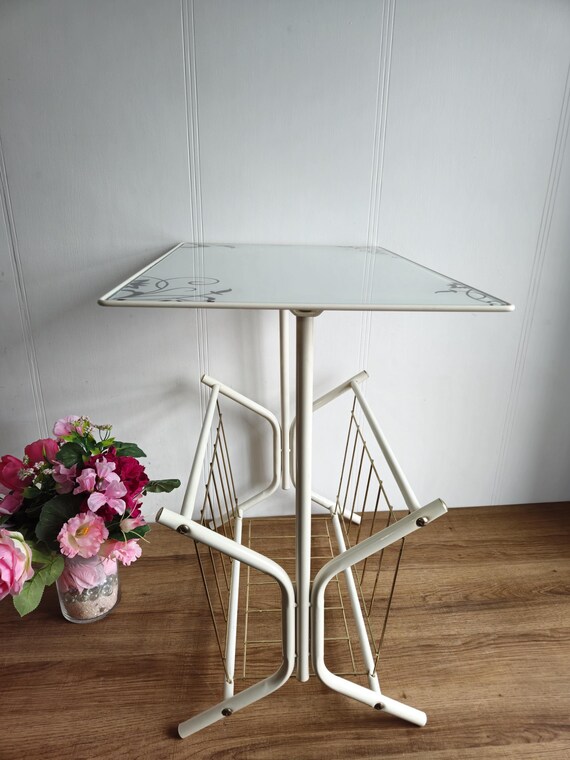 Vintage Mid-century Modernist Magazine Rack Side Table in White