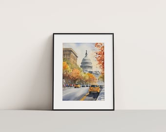 Washington DC Print, Washington DC Prints Wall Art, Washington DC Printable, City Photo Art, City Architecture, Watercolor, Washington Gift