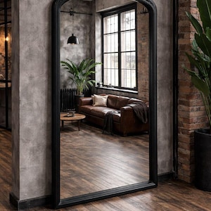 Gothic style black carved mirror, arched rectangle mirror, dark aesthetic room wall decor, full length mirror