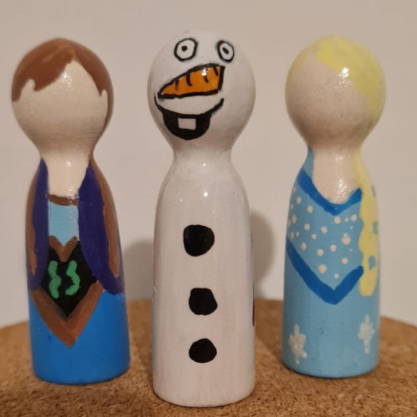 Hand-made Wooden Peg Dolls - Frozen Olaf/Elsa/Anna/Other