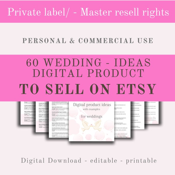 Digital product ideas with plr and master resell rights, 60 wedding ideas with examples for you to sell on etsy or other platforms.