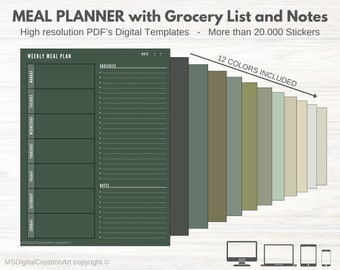 Digital tracking template, weekly daily meal planner with shopping list and weekly note for digital planner - KA.300.001 BERLIN