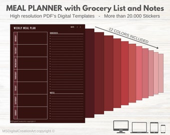 Digital tracking template, weekly daily meal planner with shopping list and weekly note for digital planner - KA.300.001 MADRID