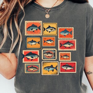 Fisherman Aesthetic Shirt Vintage Stamp Shirt Tinned Fish Shirt Coastal Aesthetic Shirt Europe Vacation Tee Sardine Shirt Tomato Girl Summer