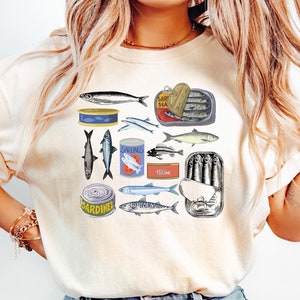 Sardine shirt vintage vis kust shirt sardine retro visser esthetische tshirt ingeblikte vis shirt cadeau voor haar grafische tomaat meisje zomer