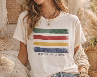 Retro Stripe Shirt | Heritage Americana Graphic Tee | Ivory Cabin Lake Shirt | Vintage Inspired Comfort Colors Unisex
