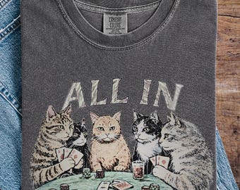 Camiseta vintage de gato con diseño de jugador de cartas de póker / Divertida camiseta con gráfico de gato / Camiseta unisex de colores cómodos / Regalo para amantes de los gatos