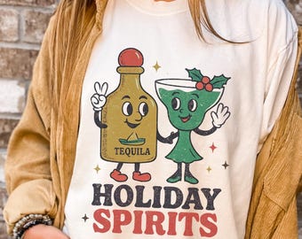 Maglietta Comfort Colors Retro Christmas Drinking Tequila / Maglietta Holiday Margarita