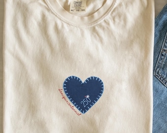 Semiquincentennial Valentine Shirt | 250 Years Heart Tee | 1776–2026 Anniversary Shirt | Faux Patch Heart Shirt