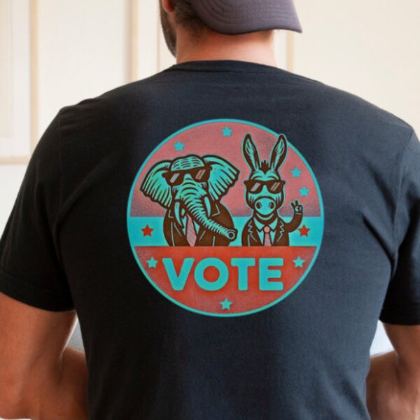 Vote shirt | Elephant Vote | Donkey Vote | VOTE Front & Back Tee | Non-partisan Vote Tshirt | Election Tshirt | Unisex Vote Tshirt