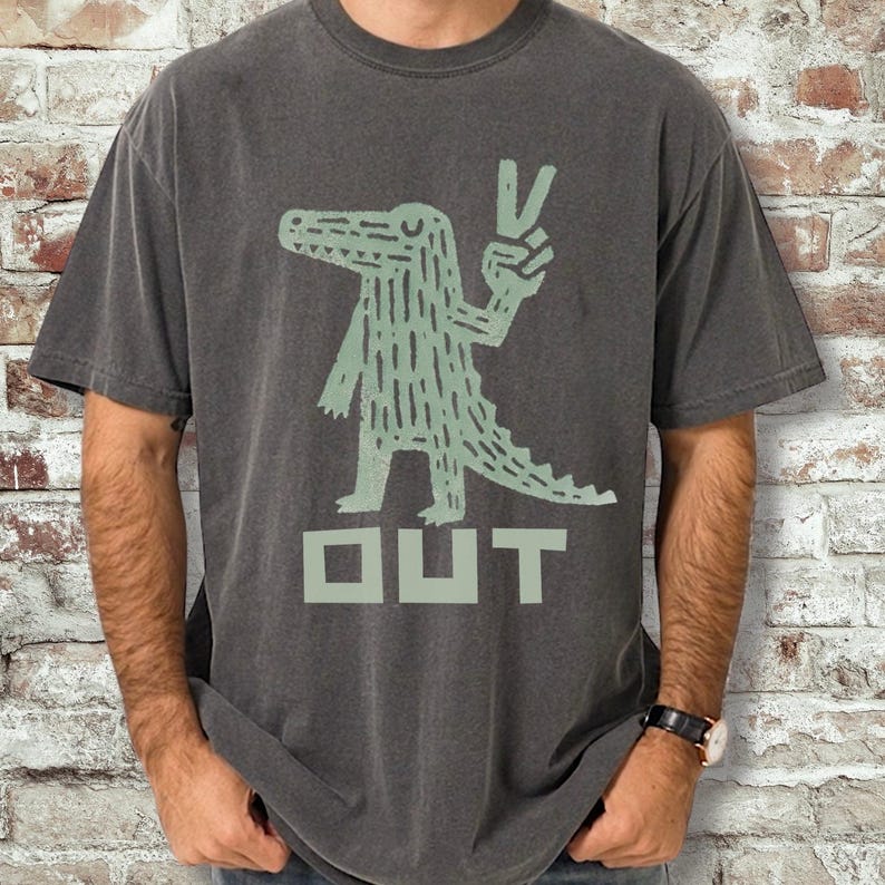 peace out- linocut alligator graphic