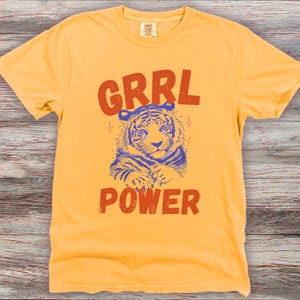 Retro Girl Power Shirt |Easy Tiger Comfort Colors Tee|Vintage Style Womens Rights Tiger Graphic Tee|Distressed Political Feminist T-Shirt