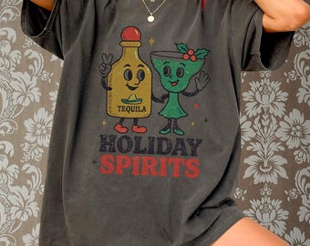 Maglietta Comfort Colors Retro Christmas Drinking Tequila / Maglietta Holiday Margarita