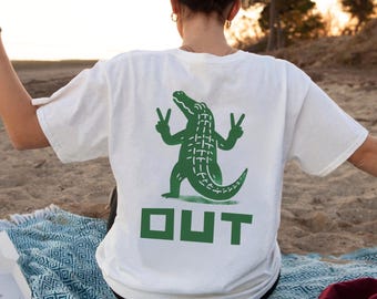 Retro Alligator Comfort Colors T-Shirt | Peace Out Gator Graphic