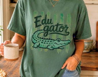 Gator Striped Teacher Tee | Comfort Colors Tee Back to School Shirt | Alligator Teacher Shirt
