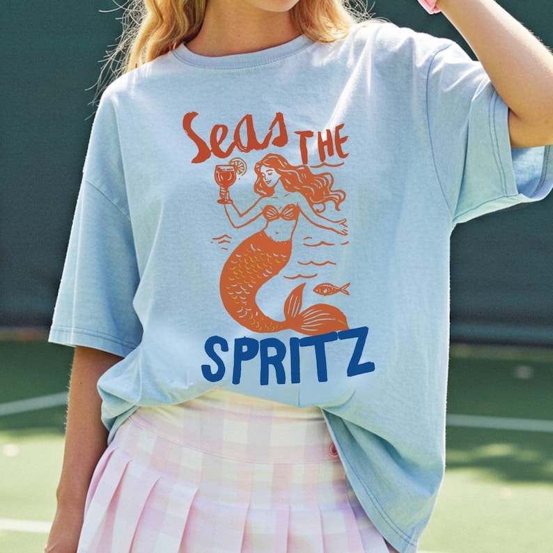 Seas the Spritz orange mermaid Comfort Colors shirt