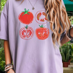 TOMATE TSHIRT | Geschenk für Gartenfreundin | Gemüse Siebdruck Komfort Farben Baumwolle Shirt