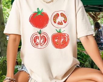 Linocut Botanical TOMATO Print Tshirt | Comfort Colors Cotton