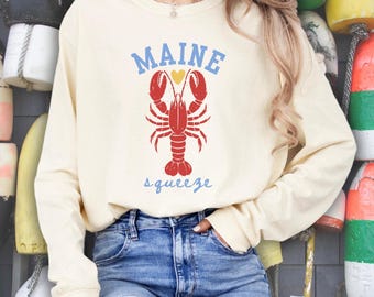 Lobster Lover Comfort Colors-shirt | Shirt met lange mouwen Maine Lobster | Retro Fisherman-valentijns-T-shirt