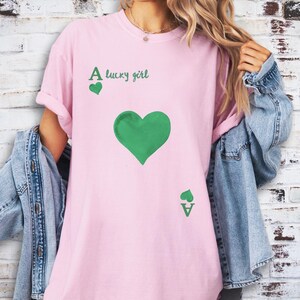 Ace of Hearts “A Lucky Girl” Graphic Tee |Gift for Girlfriend | Lucky Green Shirt | Game Night Tshirt | Las Vegas Lucky Shirt |Good Luck Tee