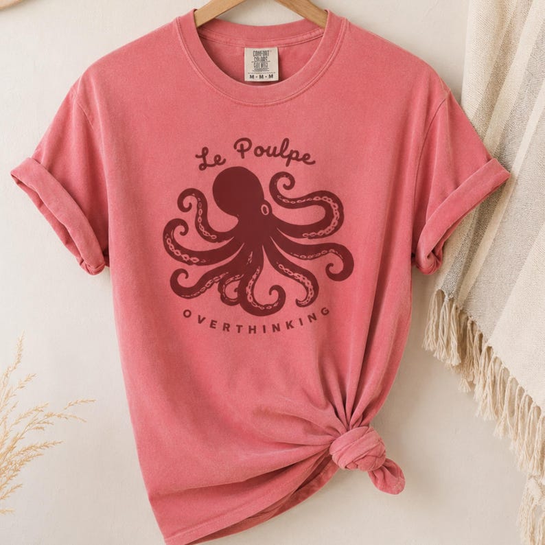 Watermelon Comfort Colors octopus shirt flat lay.