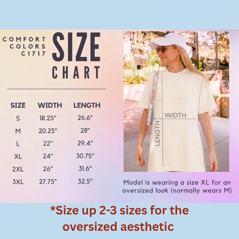 SIZE CHART COMFORT COLORS 1717