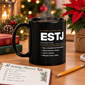 ESTJ Mug Funny | Handle With Care Executive Coffee Cup | Extrovert Personality Gift | Black Mug