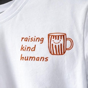 raising kind humans embroidery design, funny mom quote mug patch file, mom life gift, instant download pes dst jef exp vp3