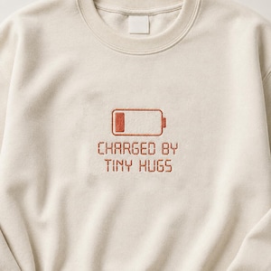 charged by tiny hugs embroidery design, low battery teacher mom quote, teacher appreciation gift, instant download pes dst jef exp vp3