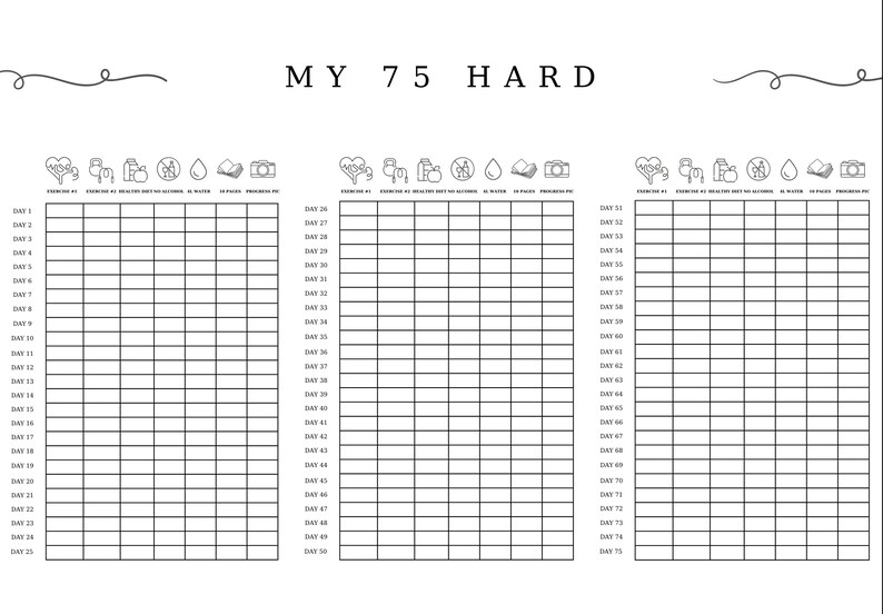 DOWNLOADABLE 75 HARD Progress Chart poster - Etsy Australia