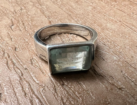 Aquamarine Rectangular Sterling Silver Women's Ri… - image 2