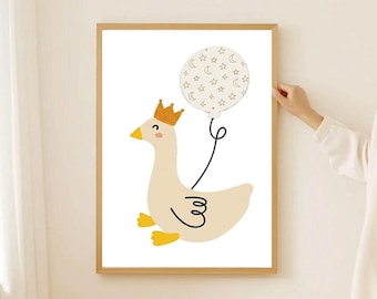 Whimsical Goose with Balloon – Cute Nursery Wall Art for Girls (Digital Download)