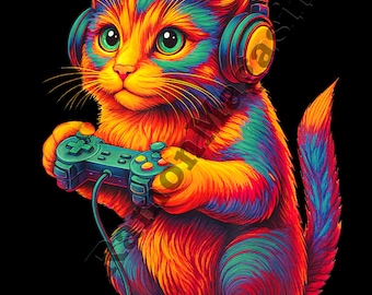 PNG Gamer Cat Video Games Boys Teen Men Girls, Funny Gift Gaming, Digital Download