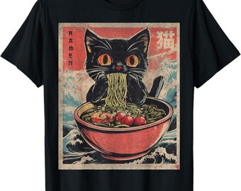 PNG Unisex Anime Cat Ramen Japanese, Funny Graphic Tees Kawaii Cat Anime Gifts Png, Digital Download