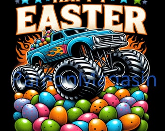 Happy Easter Monster Truck Easter Eggs Toddler Boys Kids Png, Digital Download