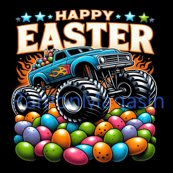 Happy Easter Monster Truck Easter Eggs Toddler Boys Kids Png, Digital Download