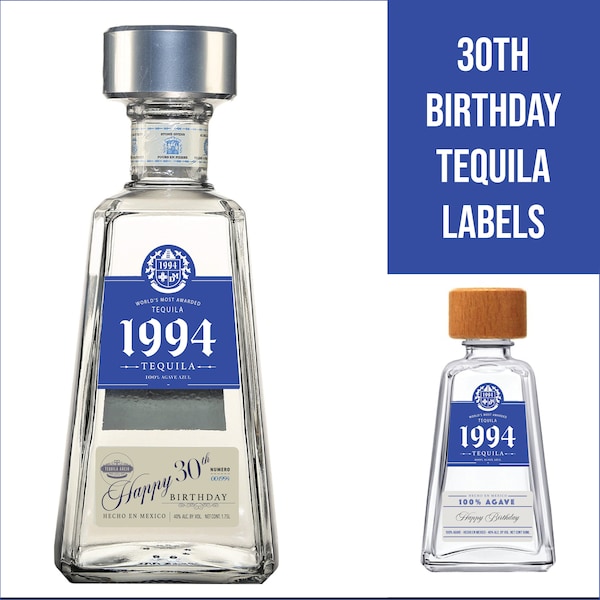 Tequila Bottle Label Instant Digital Download Only for Milestone 30th Birthday, Fun Party Favors and Gift Bags