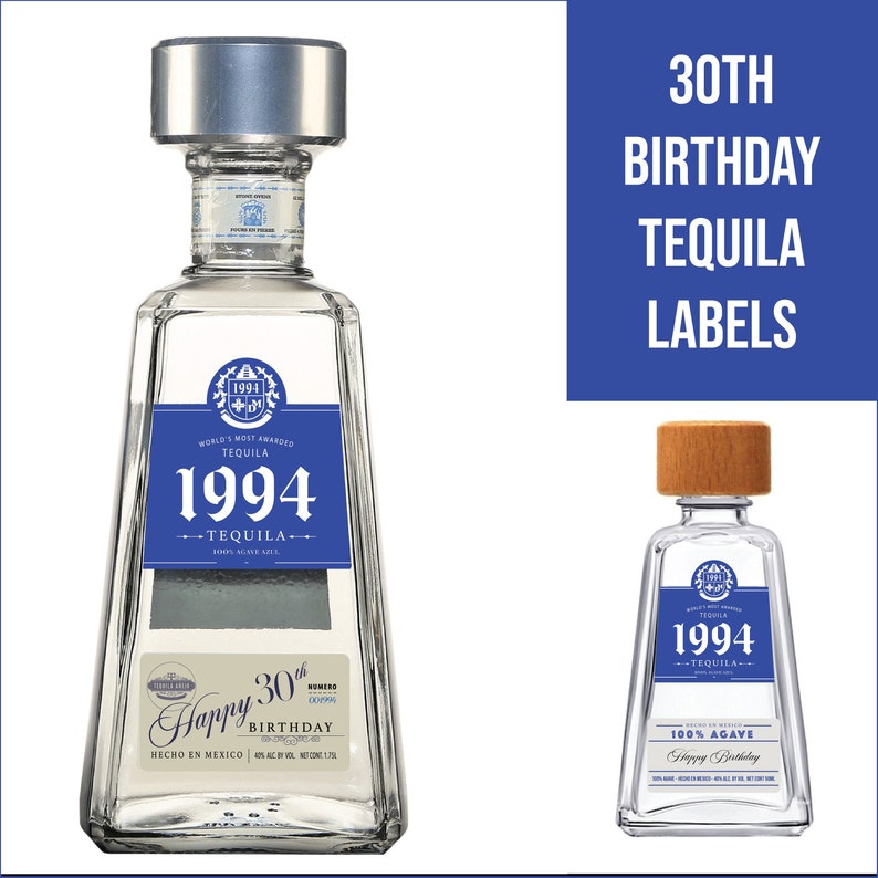 Milestone 30th Birthday 1800 Tequila Bottle Label