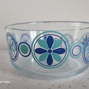 Pyrex Vintage Retro Blommig Blå Vindsnurra Mönster 1 1/2 Quart Skål 7203
