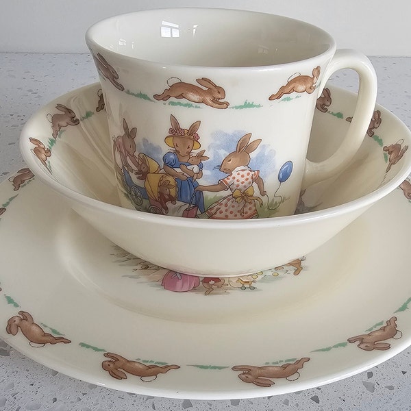 Vtg Royal Doulton 3-Piece Bunnykins Children's Dish Set Plate Cup Bowl Mug Mint!