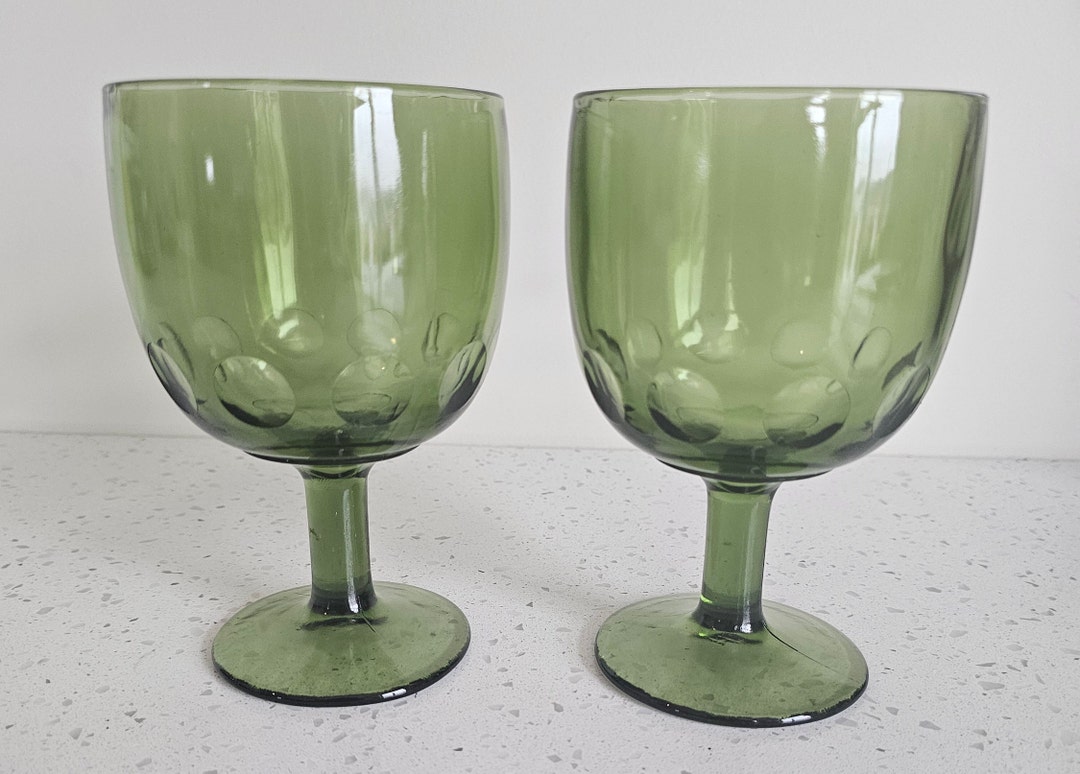 Bartlett Collins Goblet Stemware Glass GREEN Dot Water Goblet 22, Set